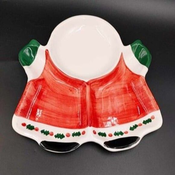 Ceramic Santa Chip & Covered Dip Platter Hand Painted Vintage Christmas St. Nick - Picture 4 of 10